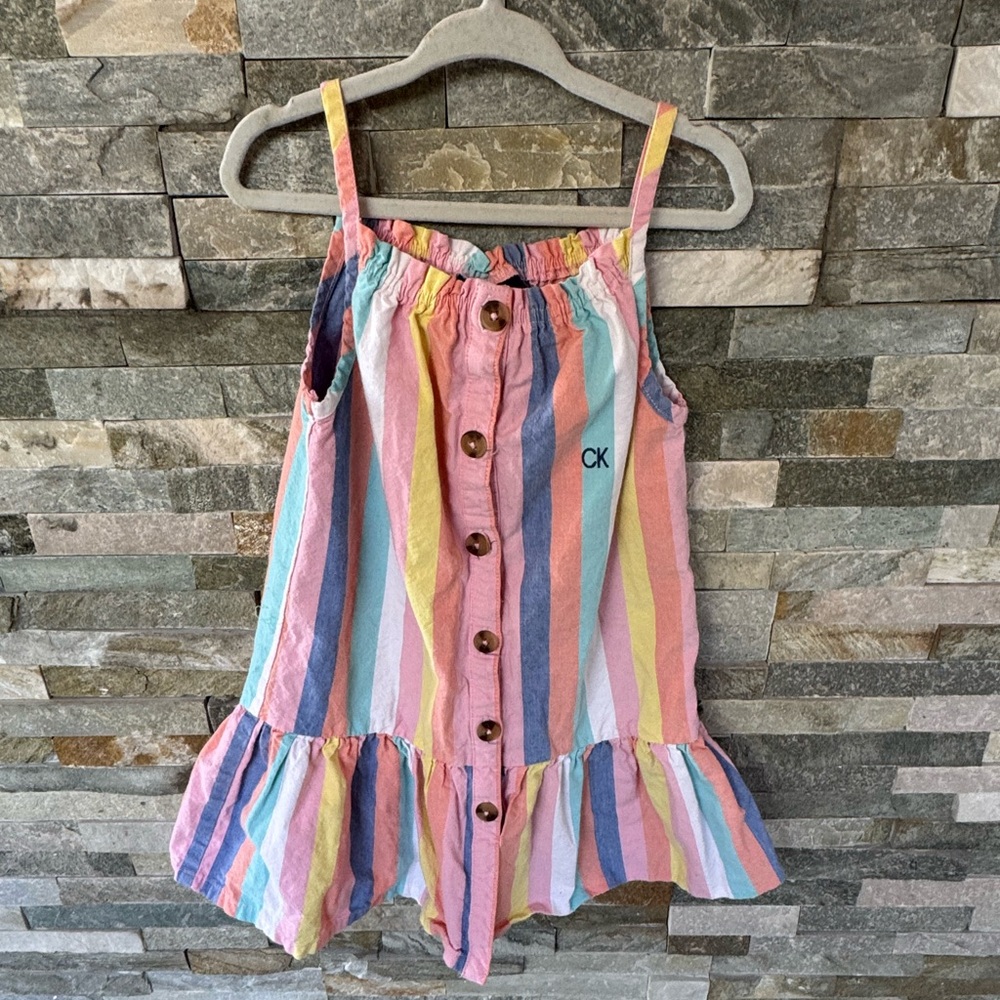 Calvin Klein Striped Button-Front Sundress with Ruffle Hem